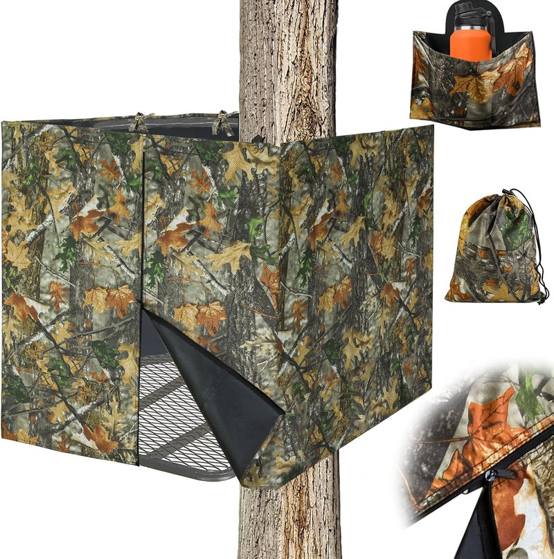 Mofuiry Hunting Tree Stand Blind, Ladder Stand Blind Kit for 2 Man Camo Treestand Blinds Cover with Zipper Storage Pocket Tree Stand Blind Accessories for Hunting Deer, 102×36 Inch, Choose See Through or Not - Image 1
